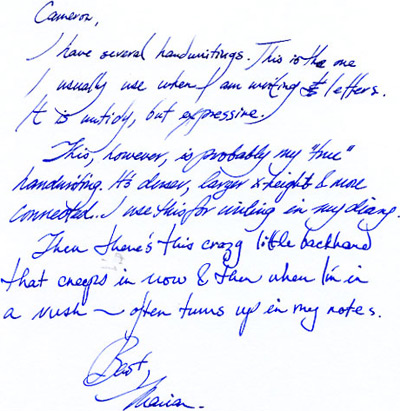 Marian Bantjes' handwriting